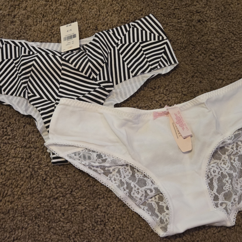 PINK Victoria's Secret Black and White Cheeky Panties